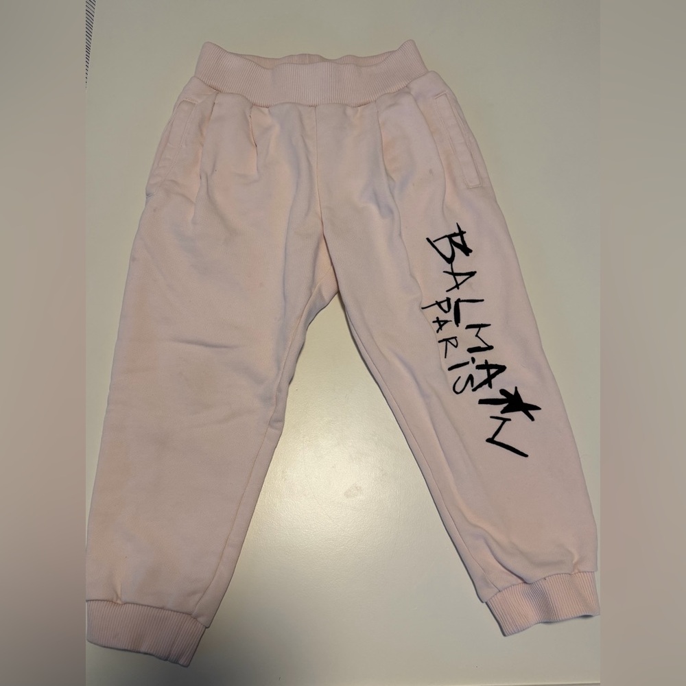 Authentic Balmain Kids Light Pink Logo Joggers Fair condition size 4T